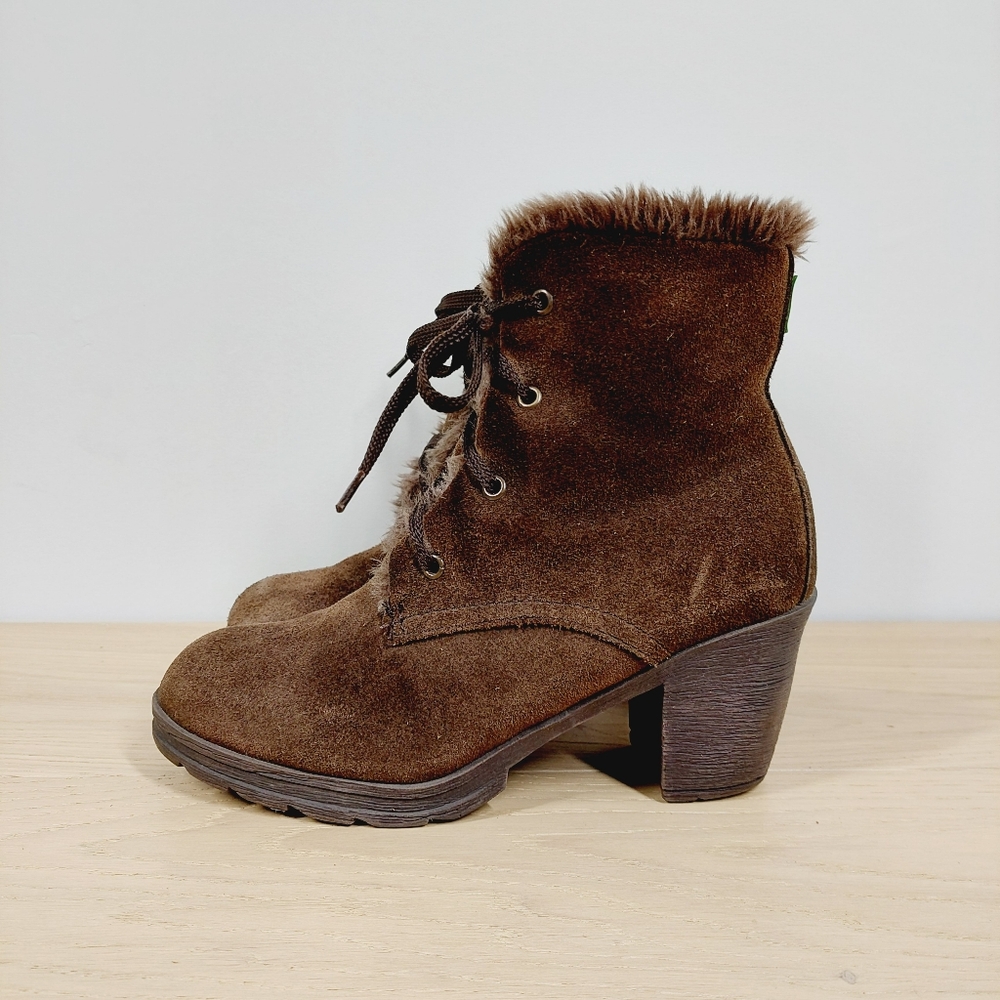 Cougar Moola Brown Suede Faux Fur Lined Lace-Up Ankle Boots 737